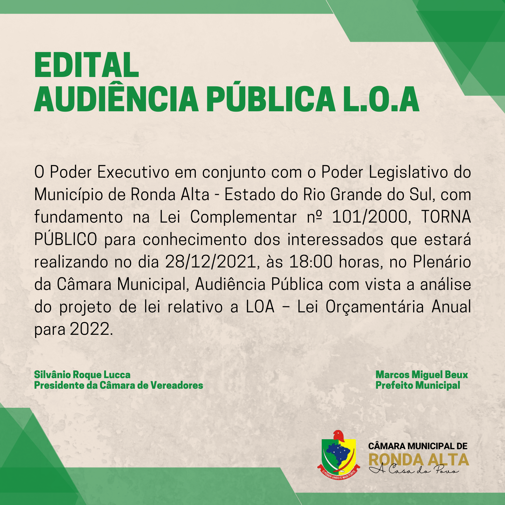 EDITAL - AUDIÊNCIA PÚBLICA L.O.A 2022