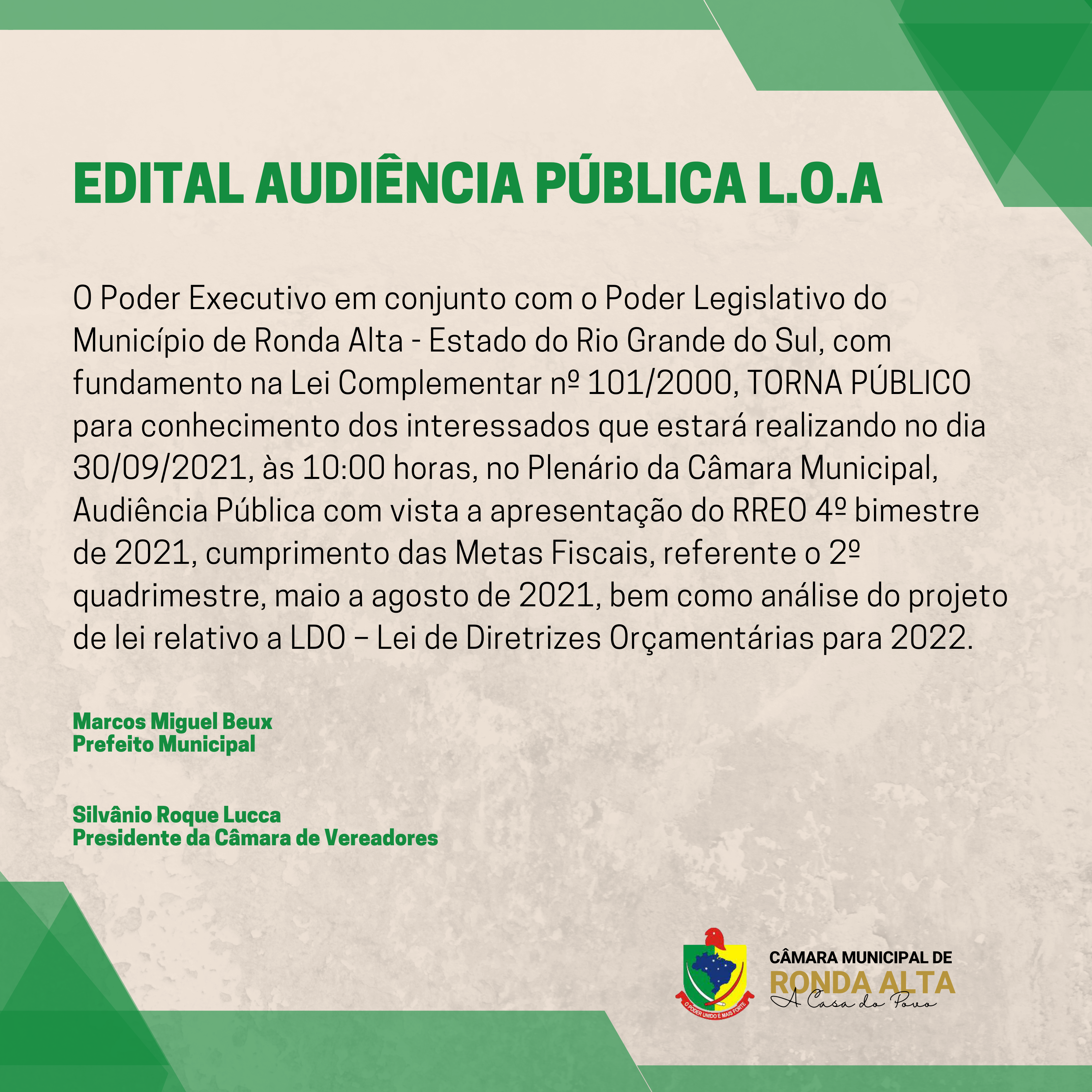 EDITAL: AUDIÊNCIA PÚBLICA LOA