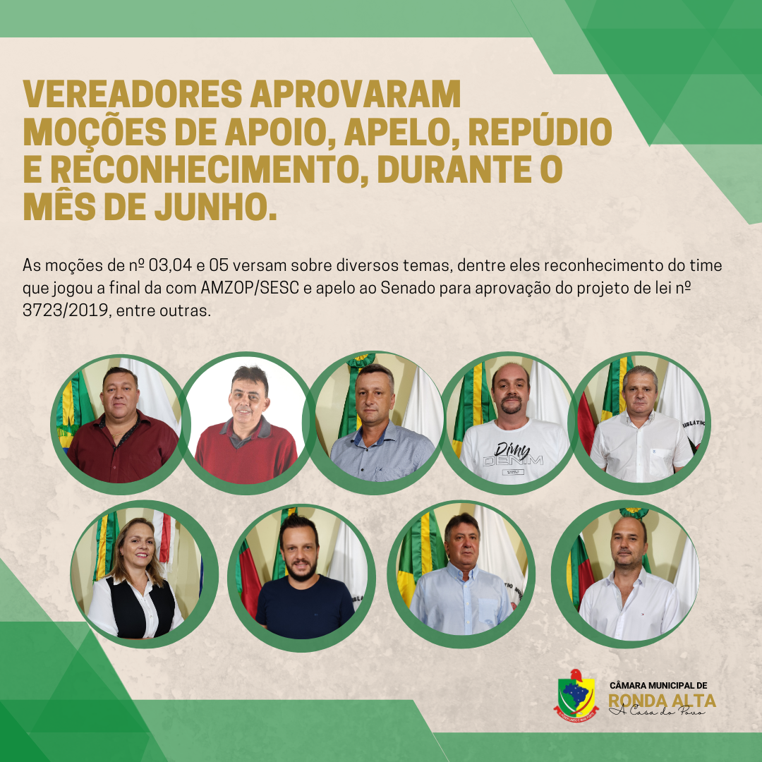 VEREADORES APROVAM MOÇÕES DURANTE O MÊS DE JUNHO.   